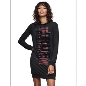 True Religion City Hoodle Dress Black with Purple, Rhinestone lettering Size M